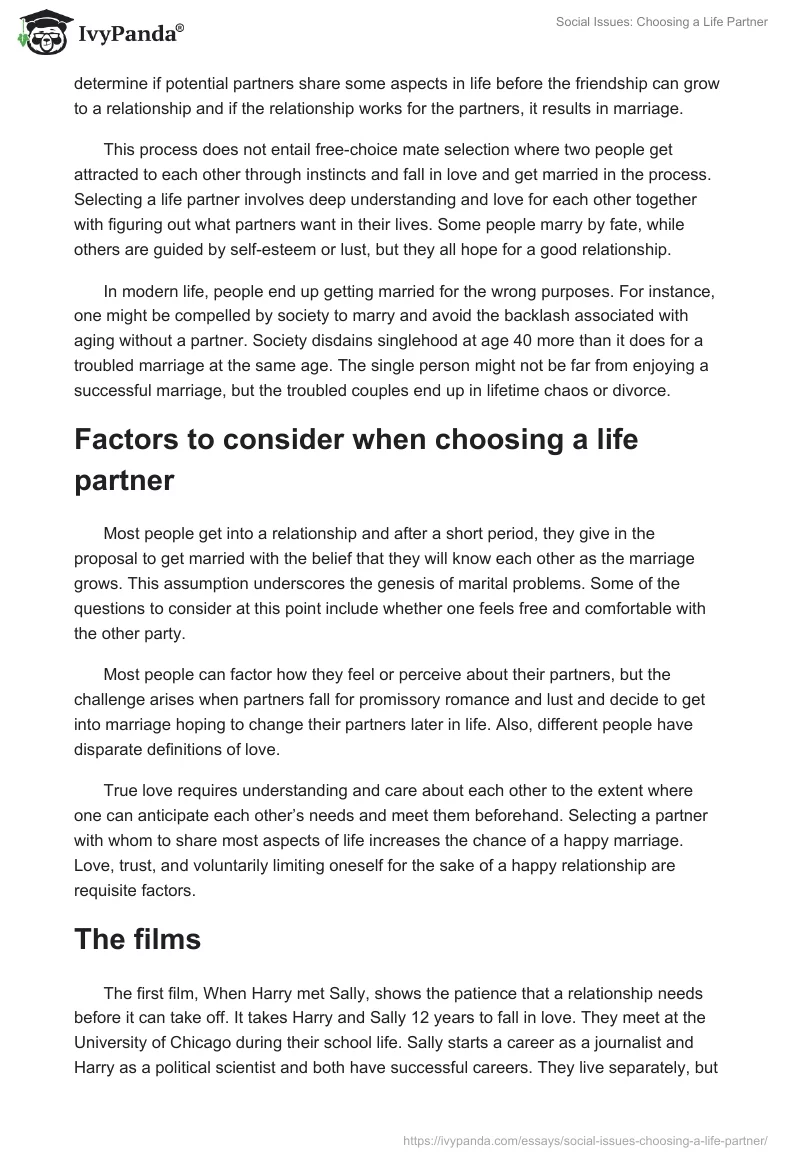 Social Issues: Choosing a Life Partner. Page 2