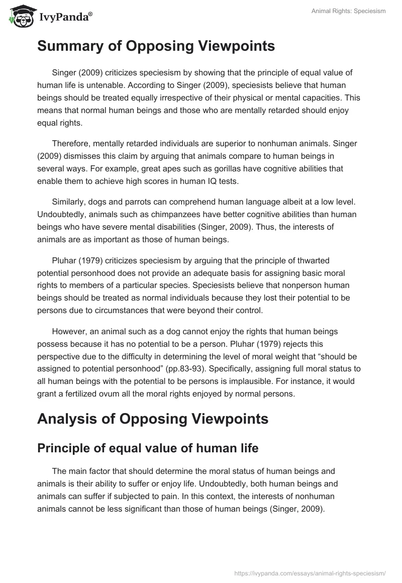 Animal Rights: Speciesism. Page 2