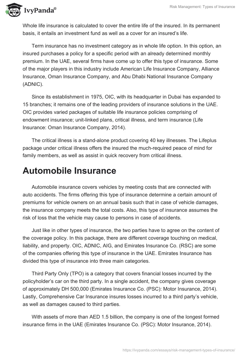 Risk Management: Types of Insurance. Page 2