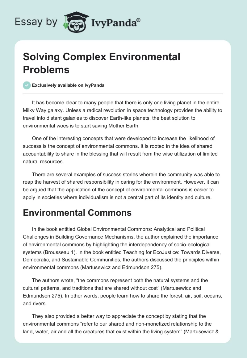 Solving Complex Environmental Problems. Page 1