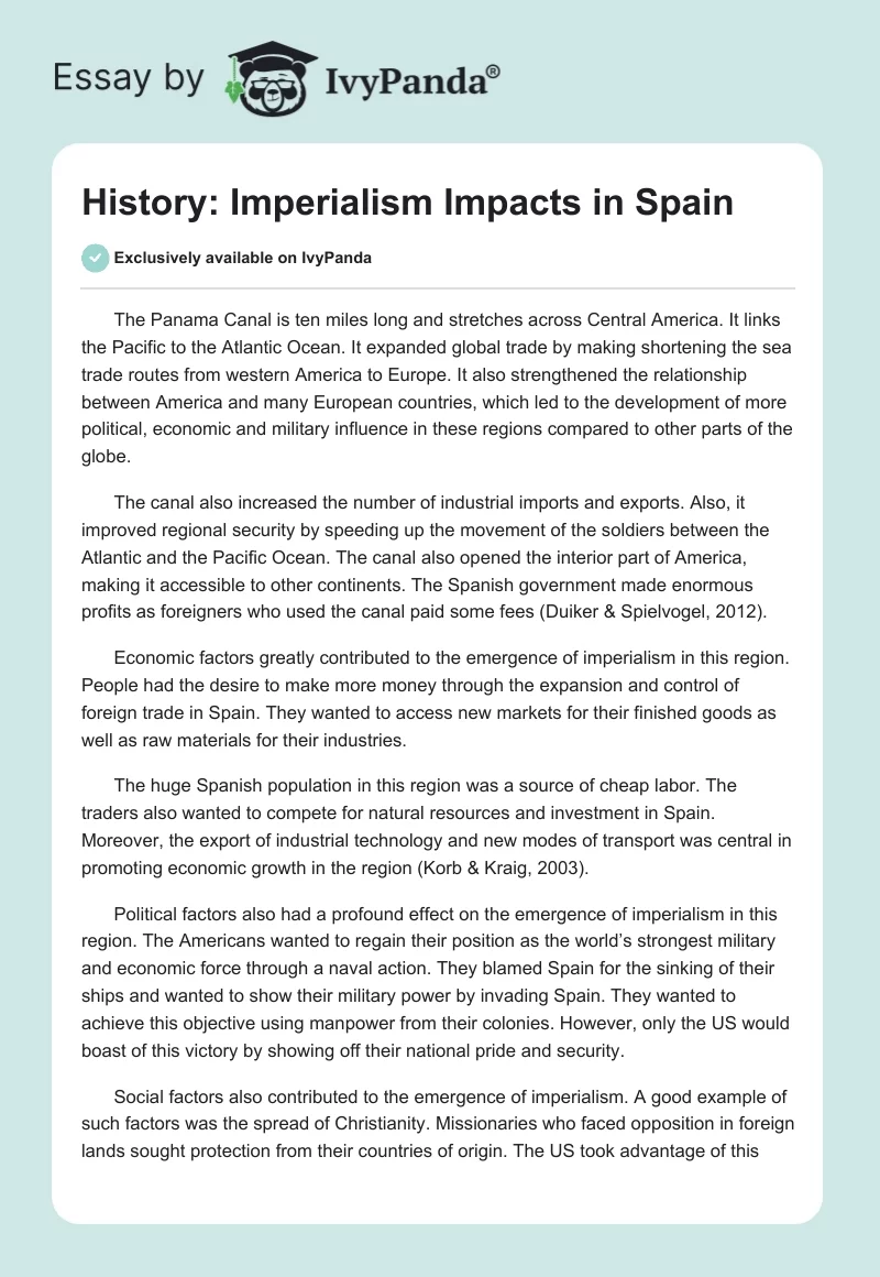History: Imperialism Impacts in Spain. Page 1