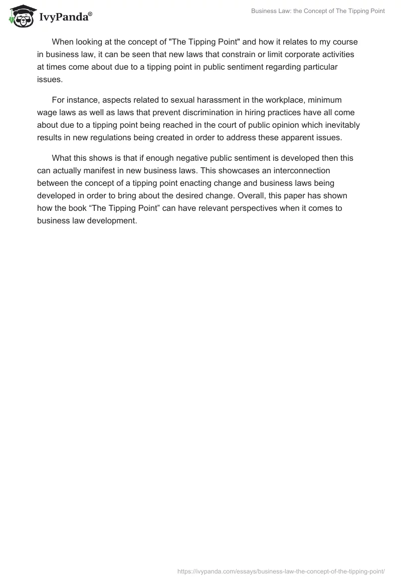 Business Law: the Concept of "The Tipping Point". Page 2