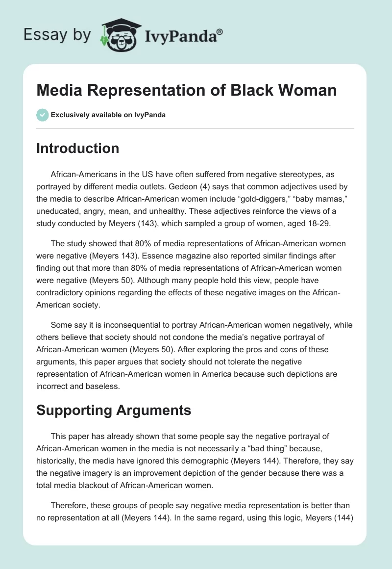 Media Representation of Black Woman. Page 1
