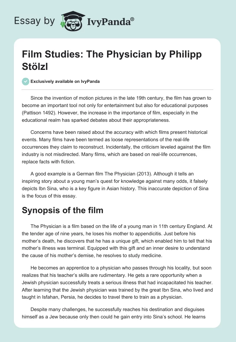 Film Studies: "The Physician" by Philipp Stölzl. Page 1