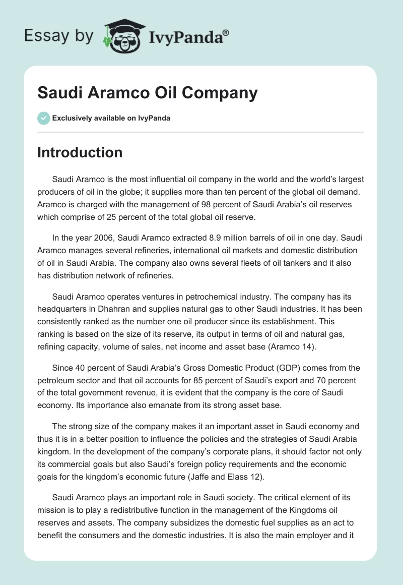 Saudi Aramco Oil Company. Page 1