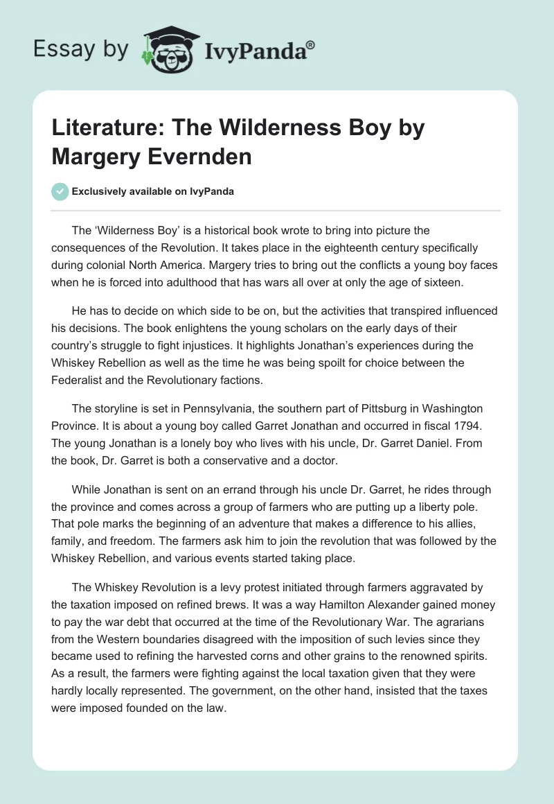 Literature: "The Wilderness Boy" by Margery Evernden. Page 1