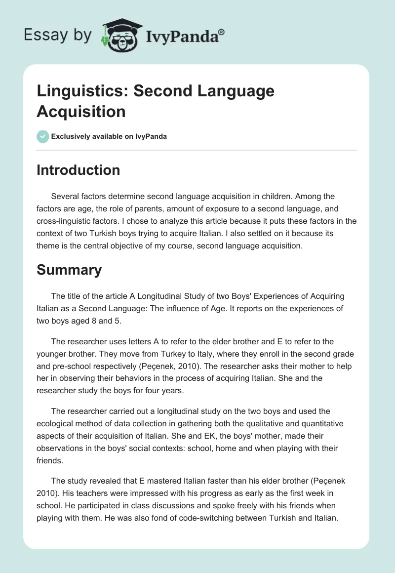 Linguistics: Second Language Acquisition. Page 1