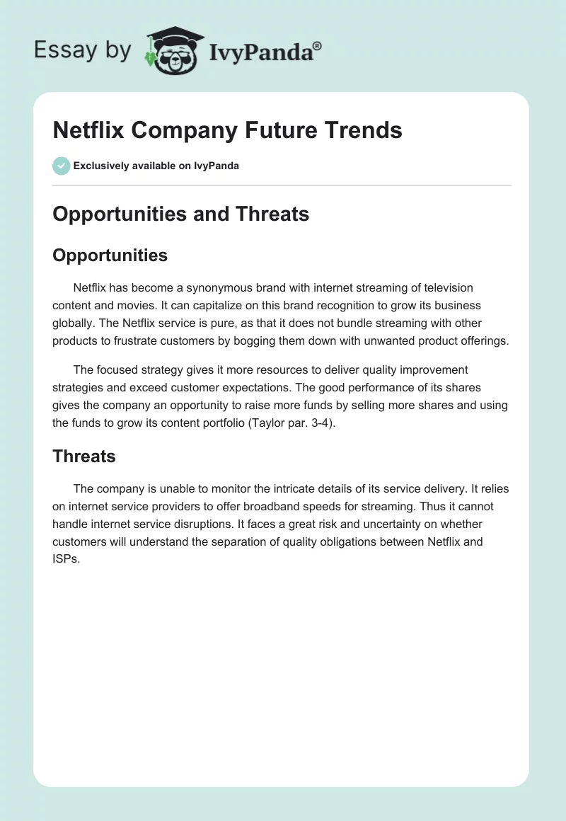 Netflix Company Future Trends. Page 1