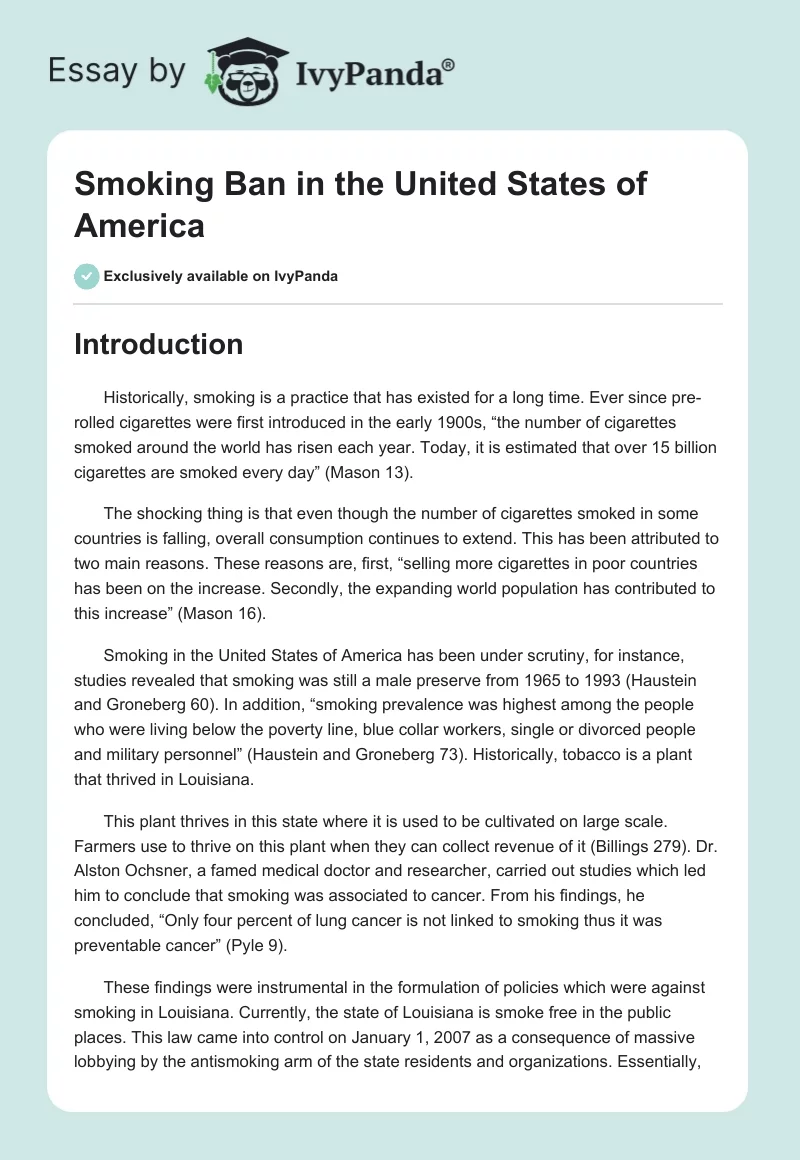 Smoking Ban in the United States of America. Page 1