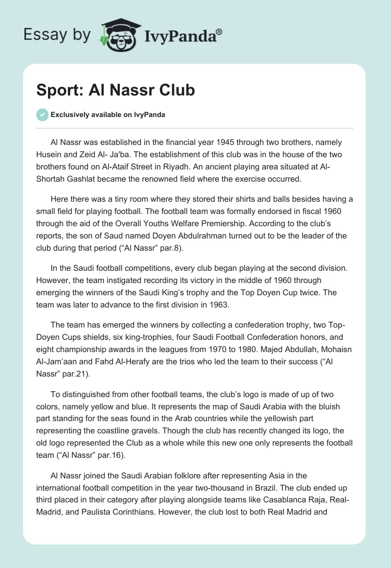 Sport: Al Nassr Club. Page 1