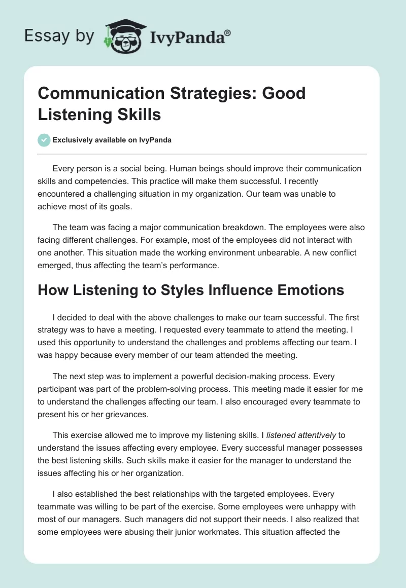 Communication Strategies: Good Listening Skills. Page 1