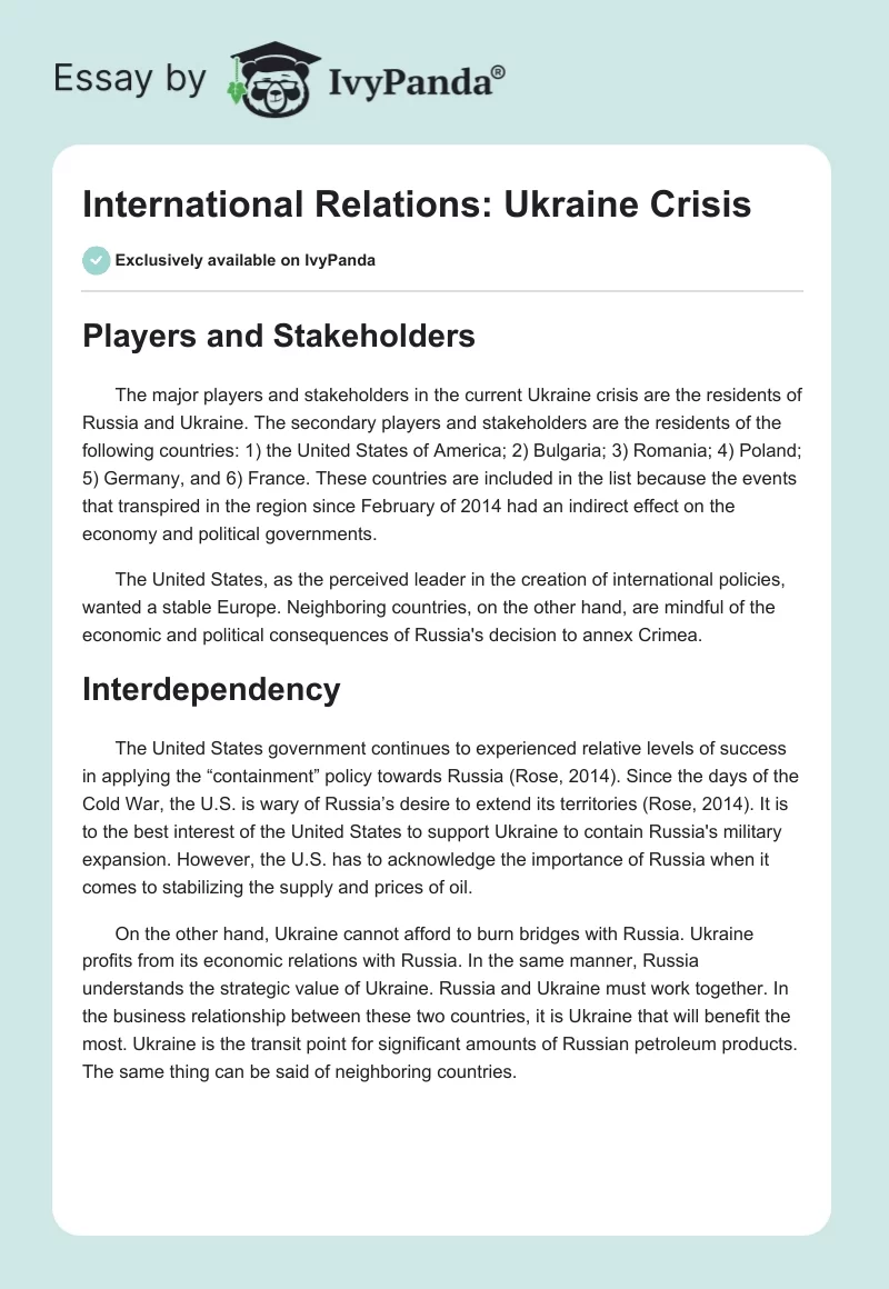 International Relations: Ukraine Crisis. Page 1
