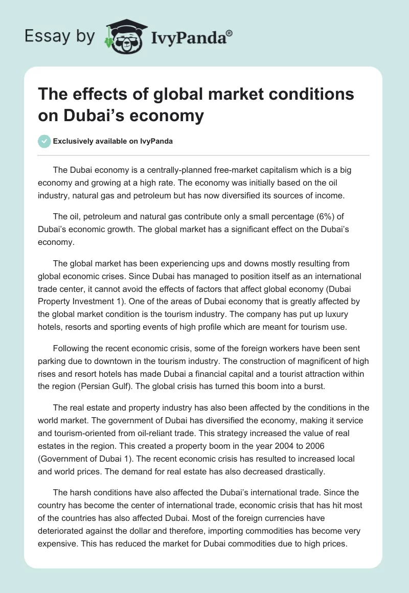 The effects of global market conditions on Dubai’s economy. Page 1