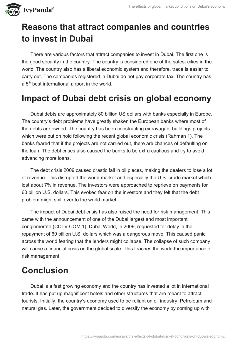 The effects of global market conditions on Dubai’s economy. Page 2