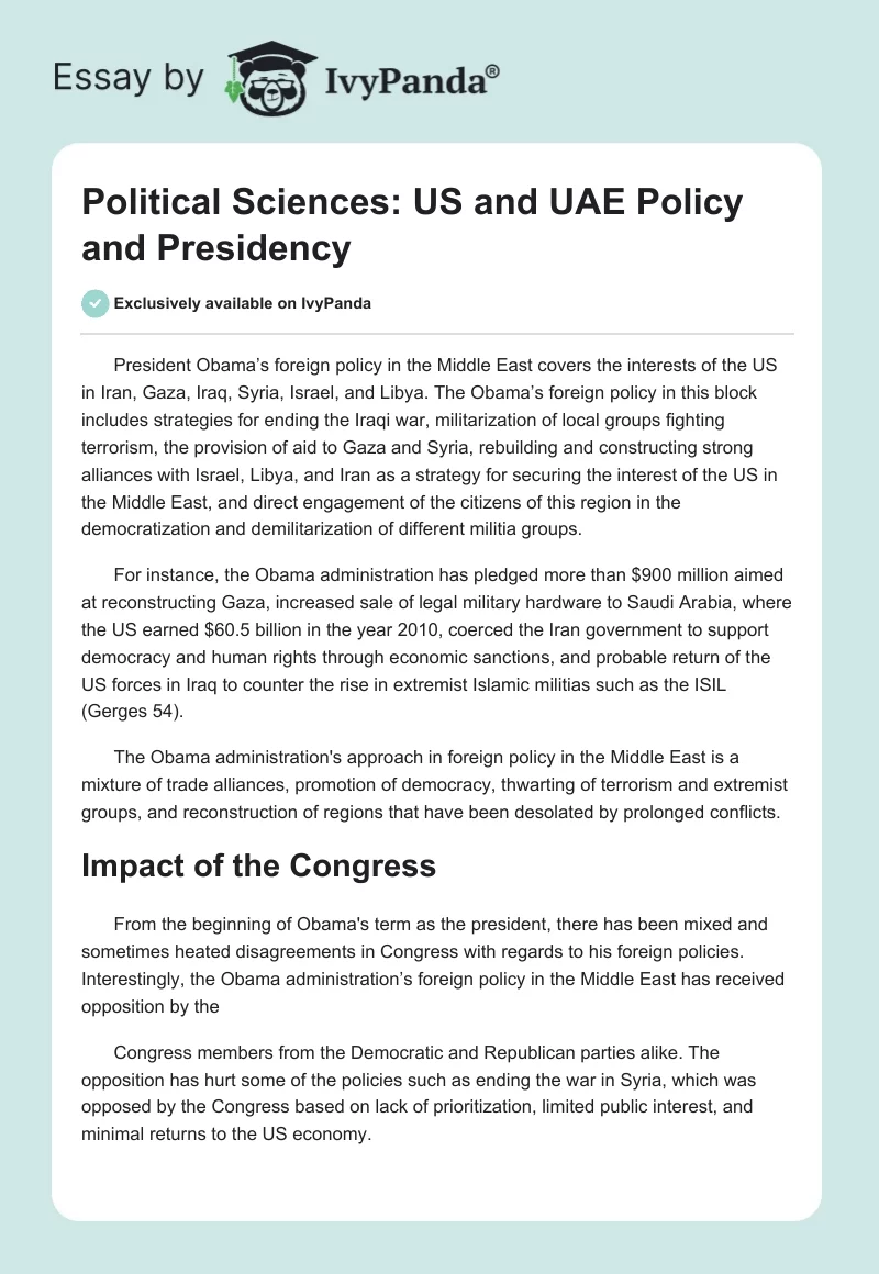 Political Sciences: US and UAE Policy and Presidency. Page 1
