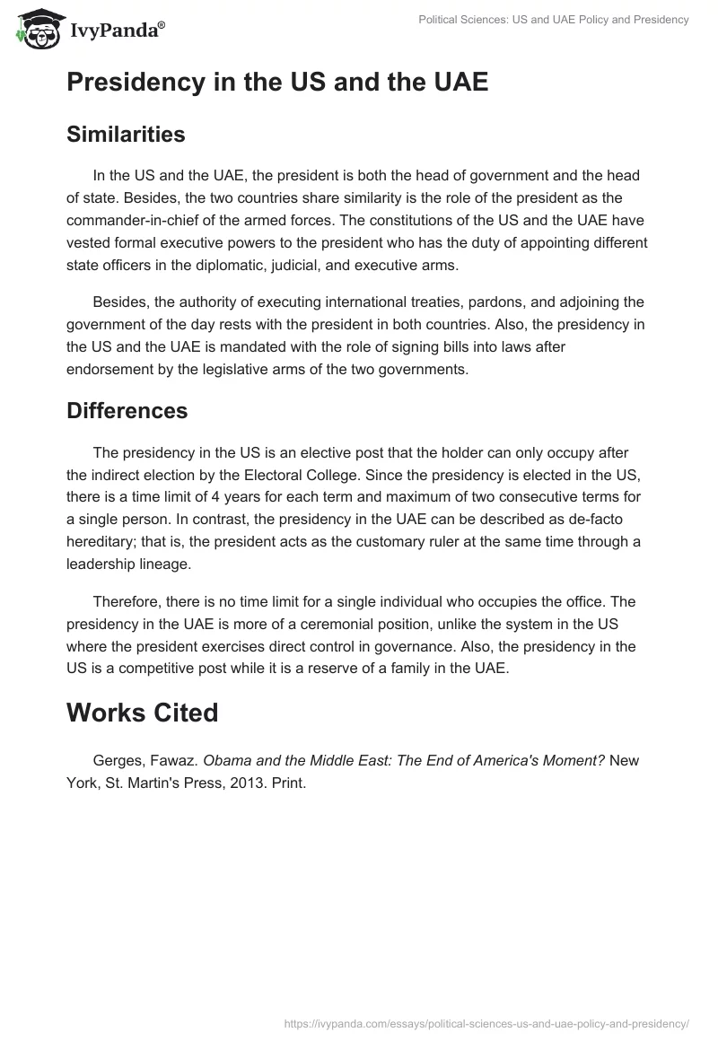 Political Sciences: US and UAE Policy and Presidency. Page 2