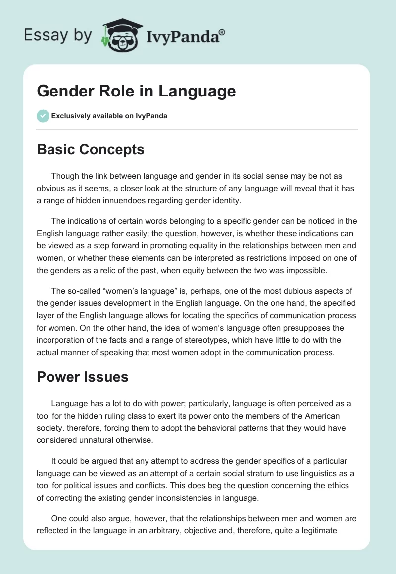 Gender Role in Language - 580 Words | Essay Example