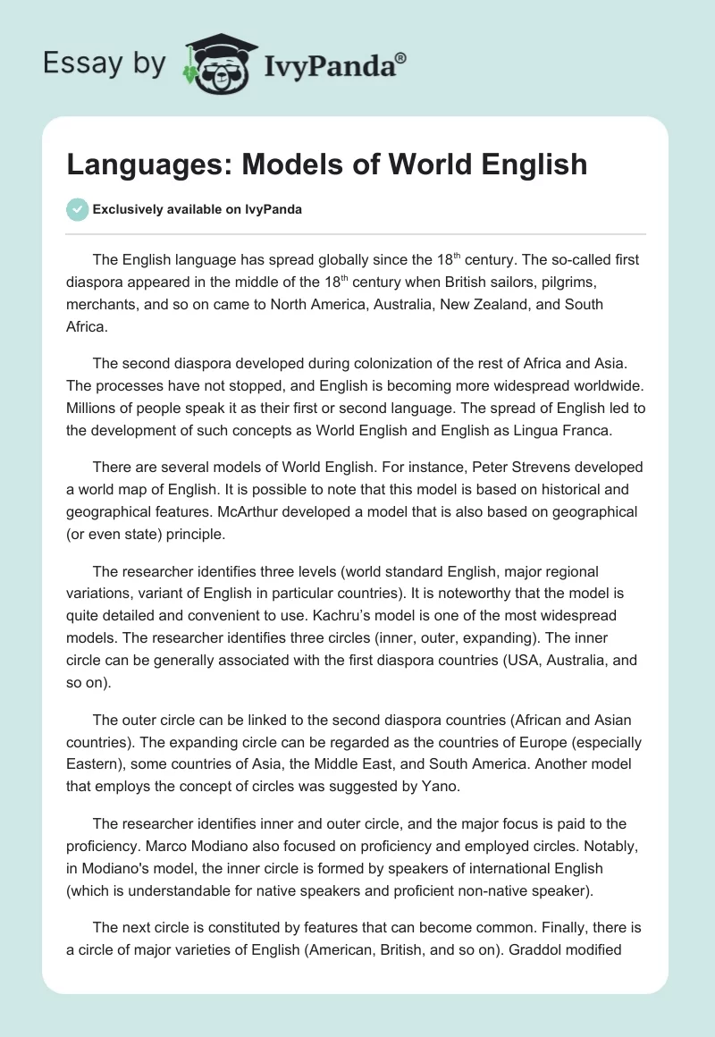Languages: Models of World English. Page 1