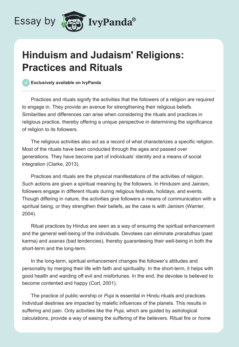 Hinduism and Judaism' Religions: Practices and Rituals. Page 1