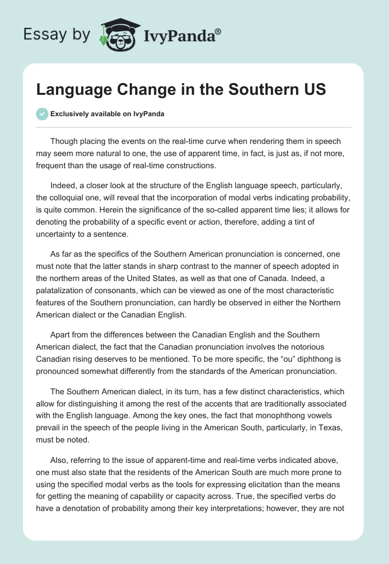 Language Change in the Southern US. Page 1
