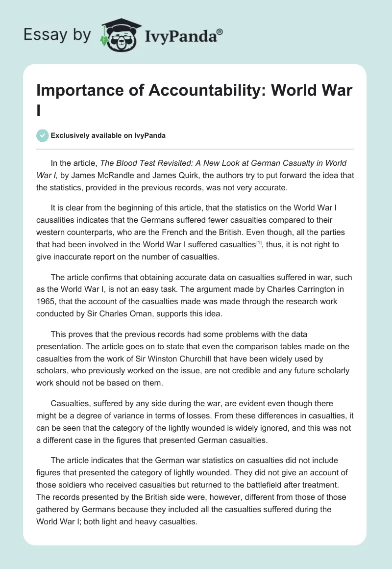 Importance of Accountability: World War I. Page 1