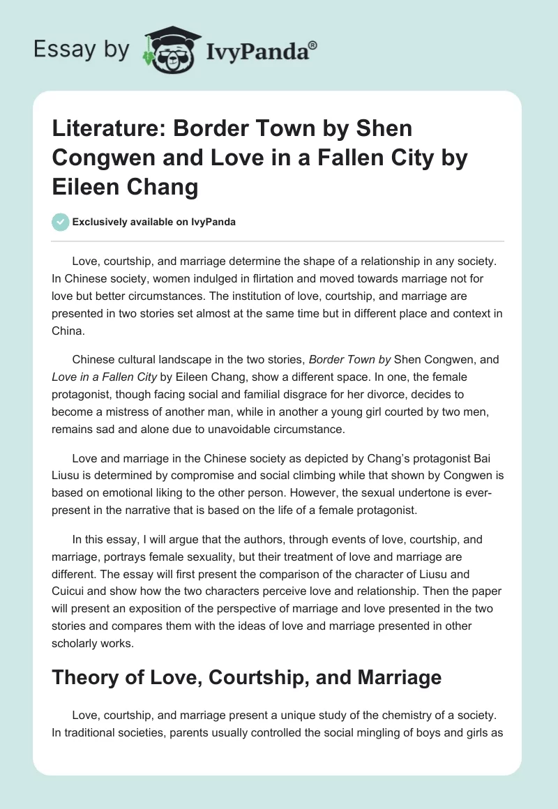 Literature: Border Town by Shen Congwen and Love in a Fallen City by Eileen Chang. Page 1