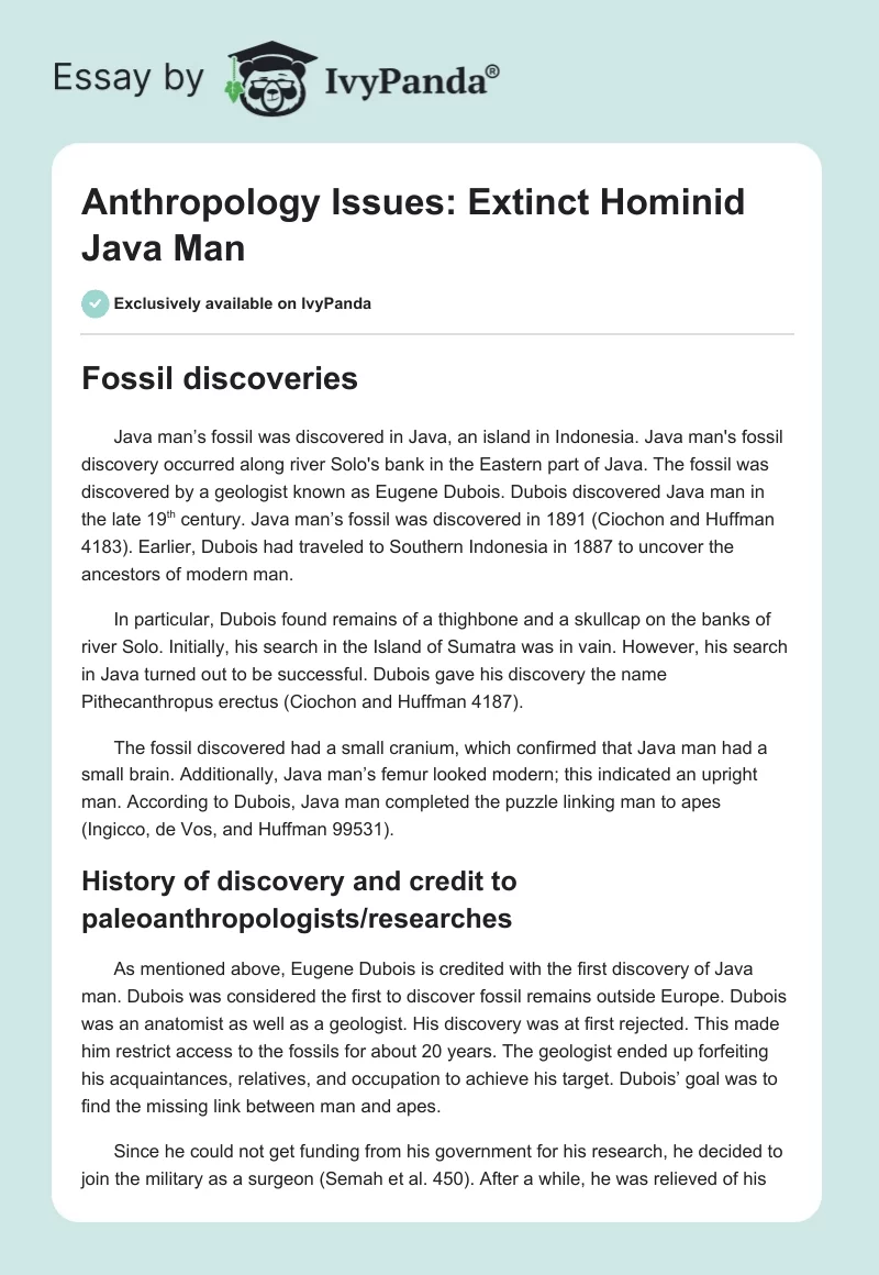 Anthropology Issues: Extinct Hominid Java Man. Page 1