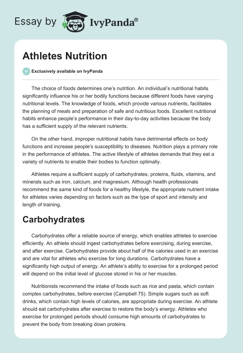 Athletes Nutrition. Page 1