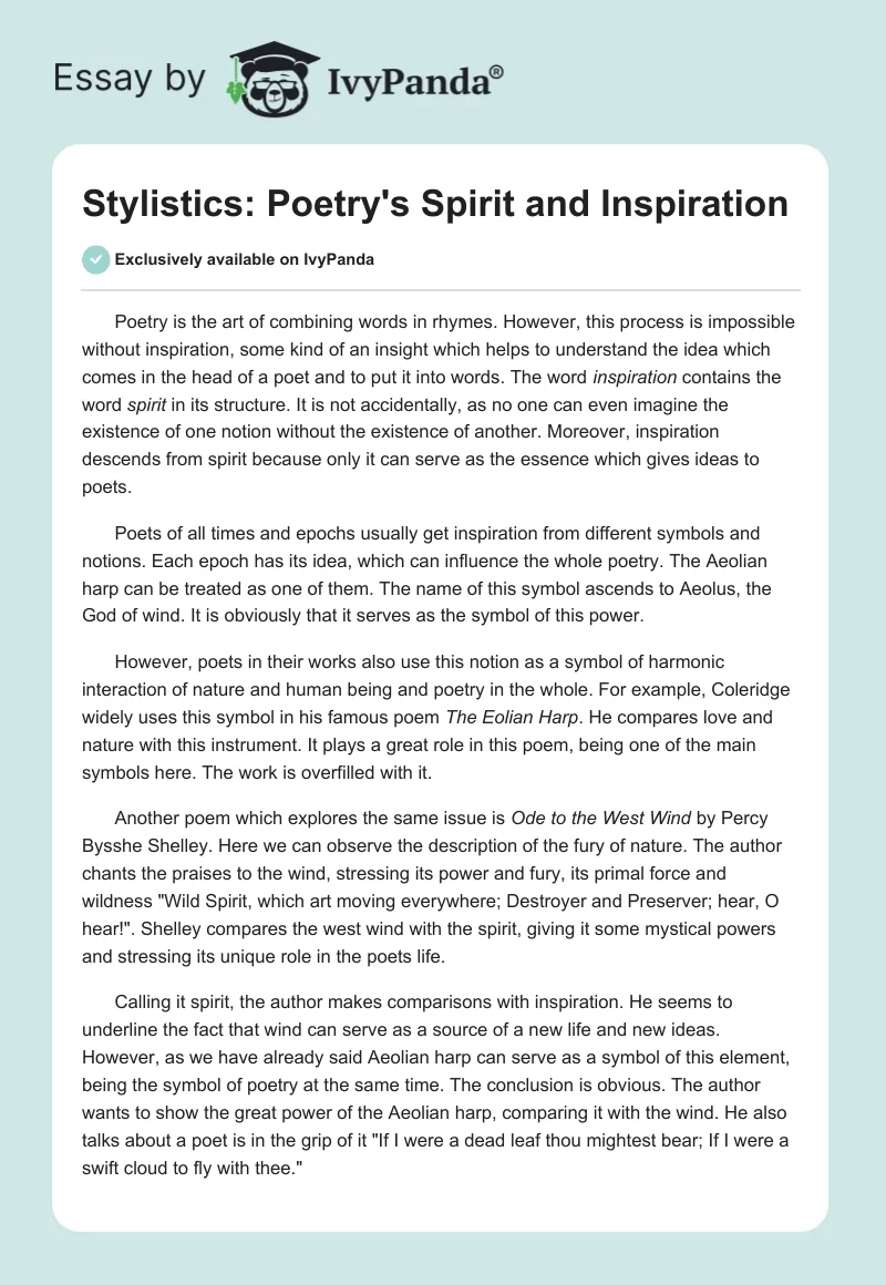 Stylistics: Poetry's Spirit and Inspiration. Page 1