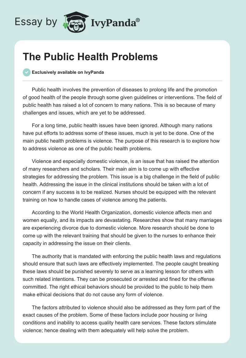 The Public Health Problems. Page 1
