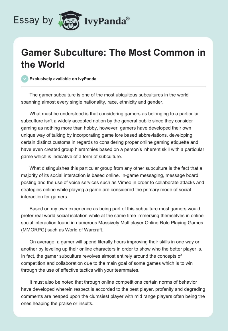 Gamer Subculture: The Most Common in the World. Page 1