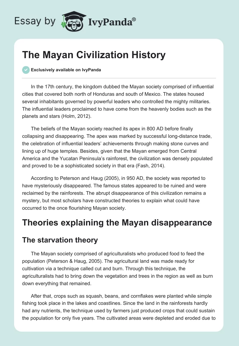The Mayan Civilization History. Page 1
