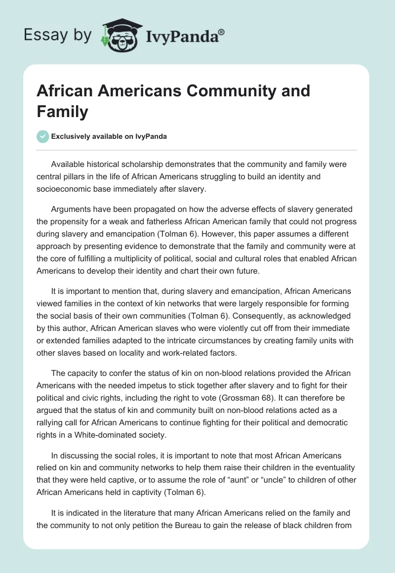 African Americans Community and Family. Page 1