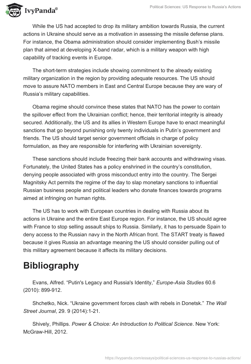 Political Sciences: US Response to Russia’s Actions. Page 3