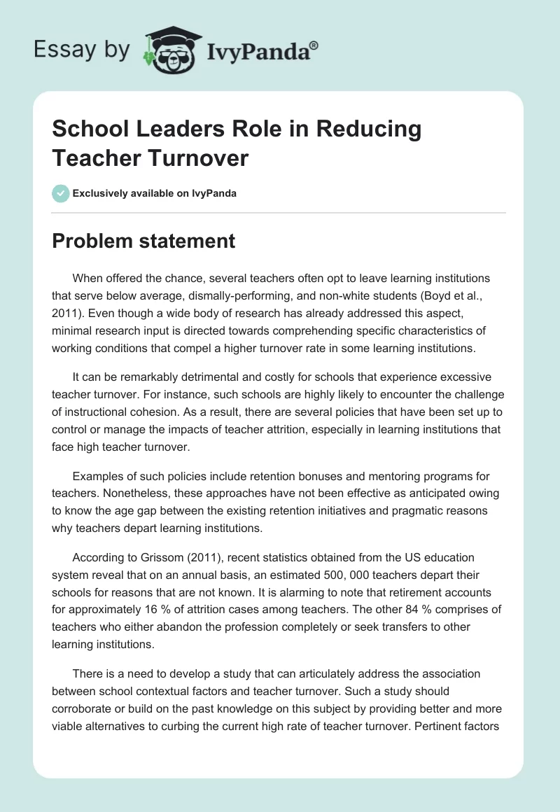 School Leaders Role in Reducing Teacher Turnover. Page 1