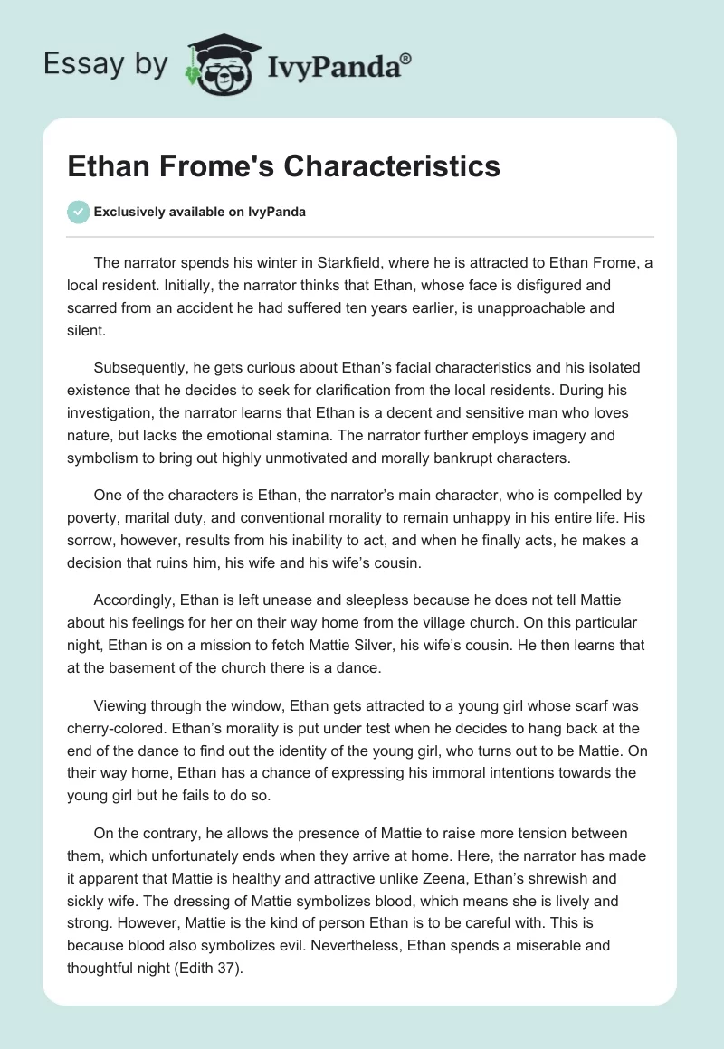 Ethan Frome's Characteristics. Page 1