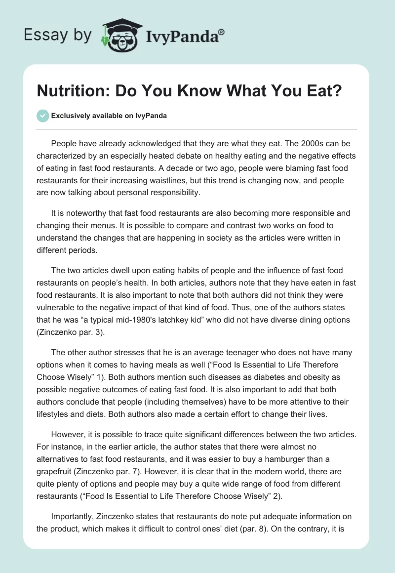 you are what you eat essay 150 words