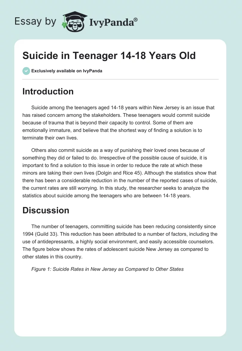 Suicide in Teenager 14-18 Years Old. Page 1