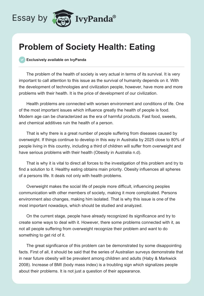 Problem of Society Health: Eating. Page 1
