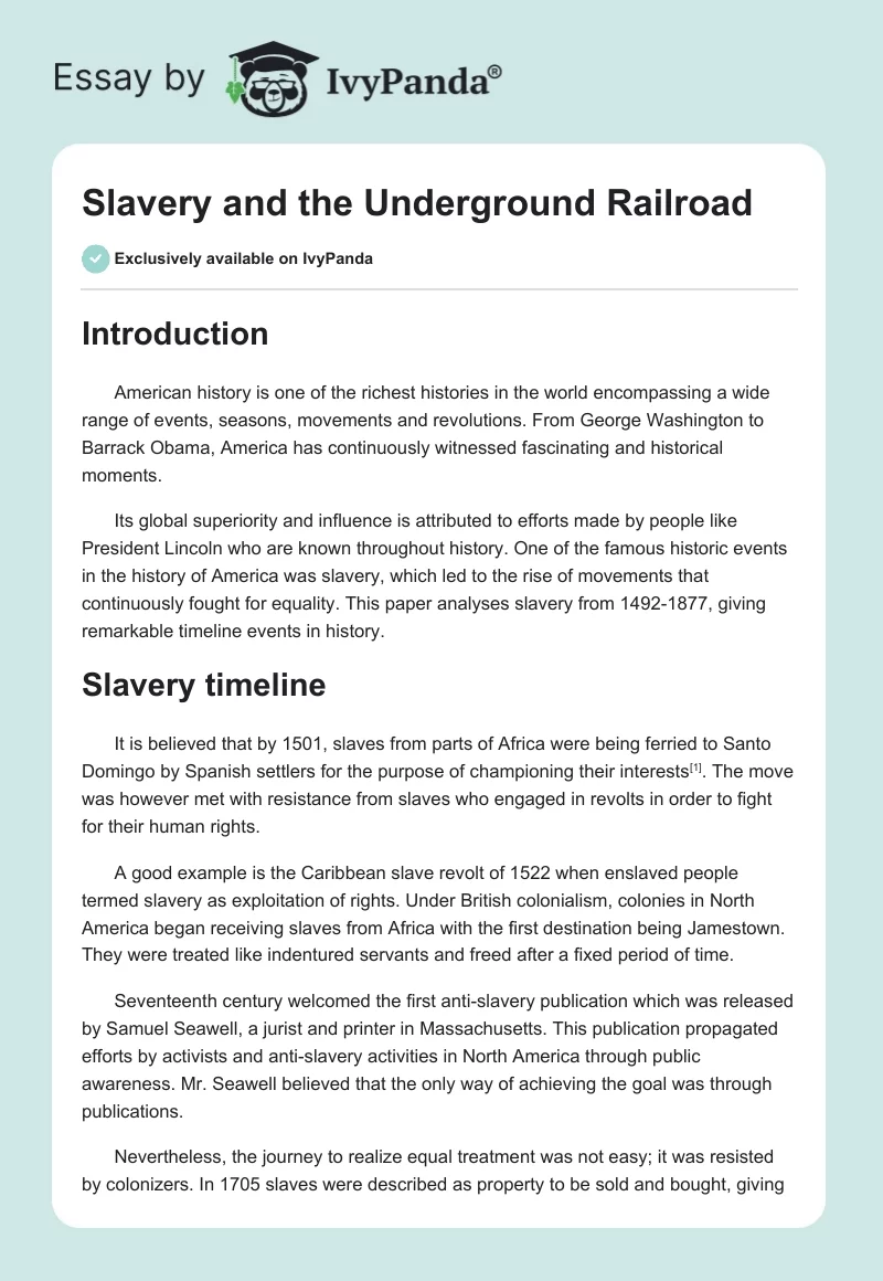 Slavery and the Underground Railroad. Page 1