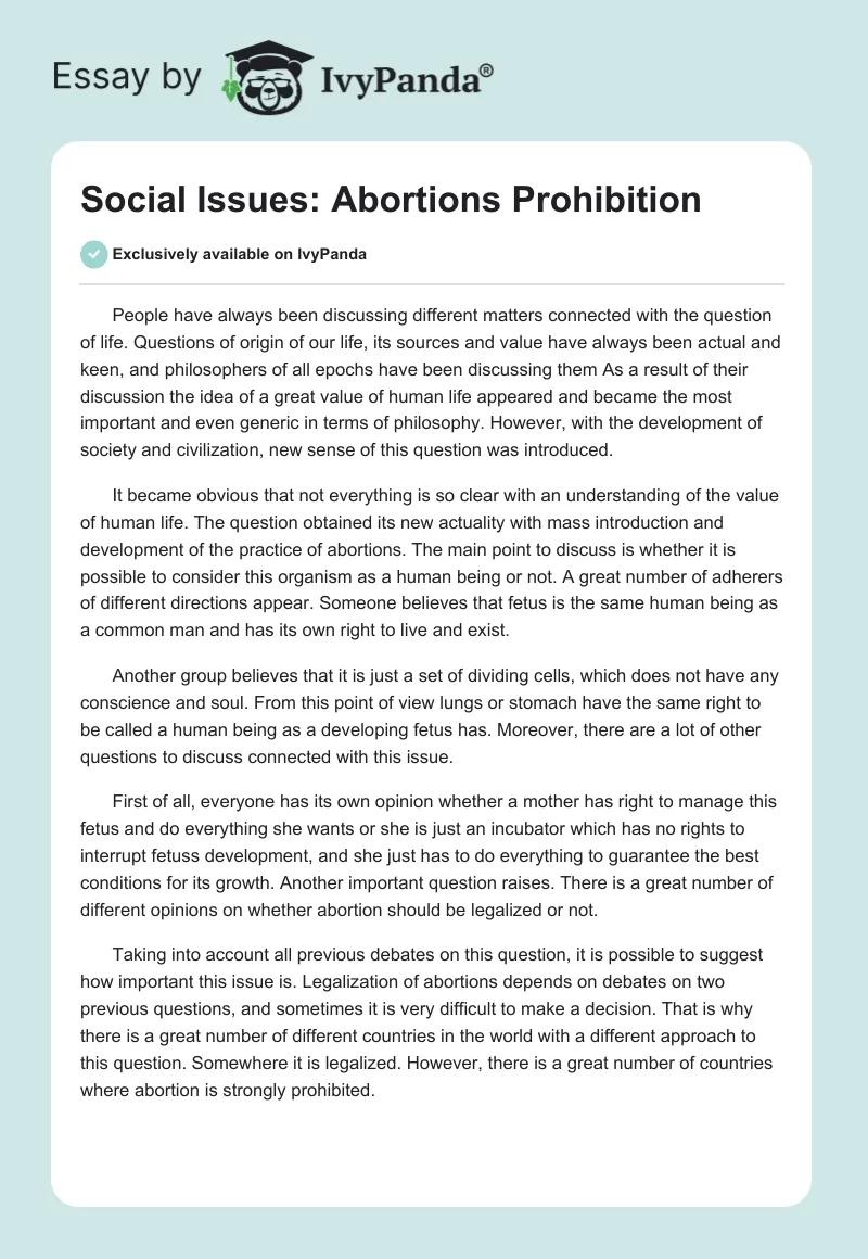 Social Issues: Abortions Prohibition. Page 1
