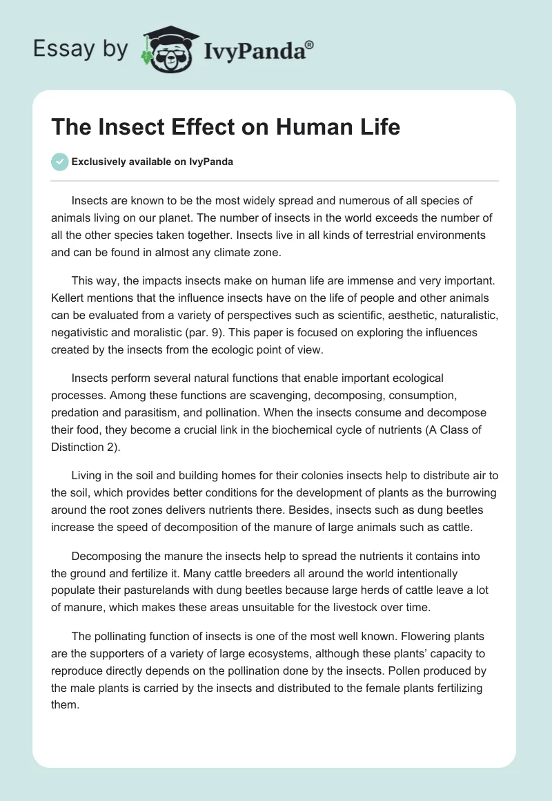 The Insect Effect on Human Life. Page 1