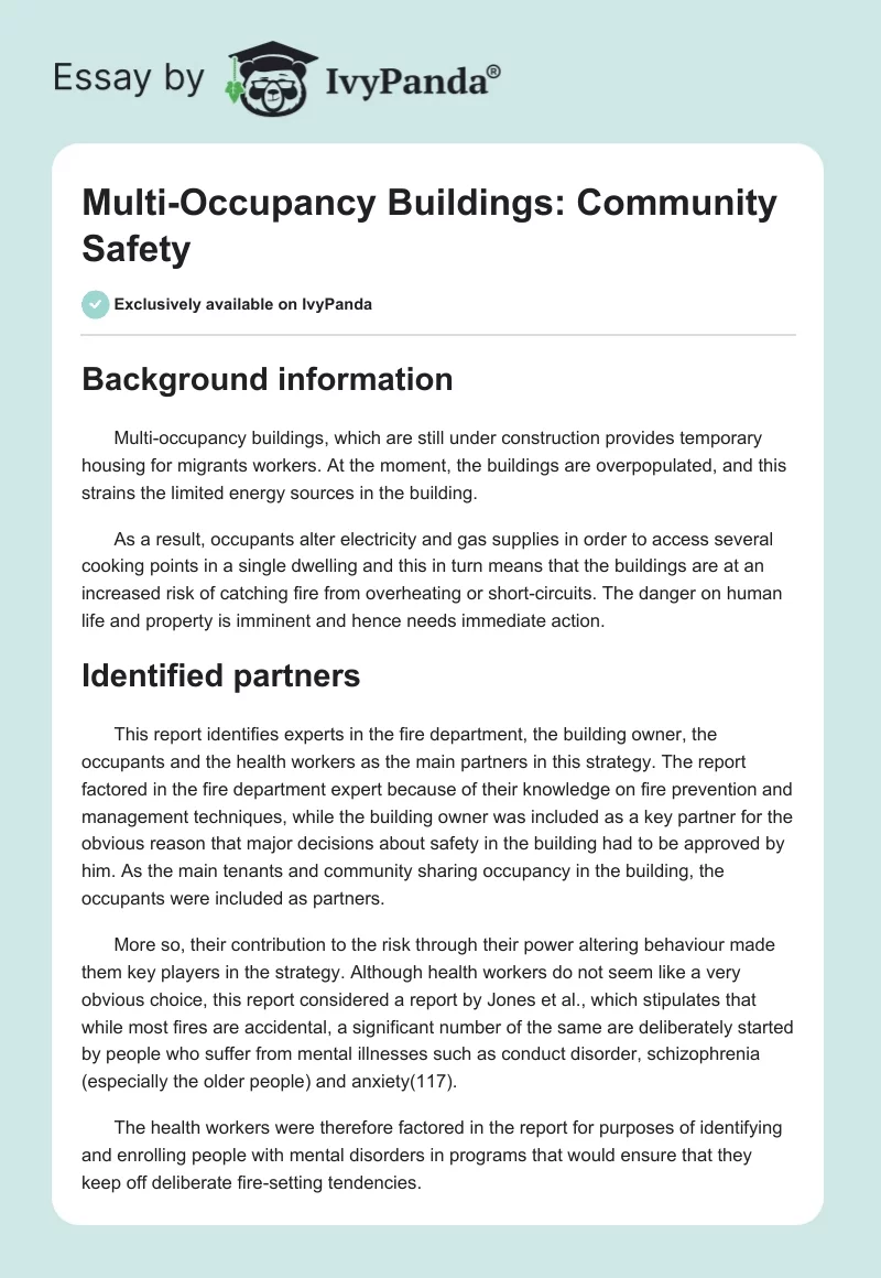 Multi-Occupancy Buildings: Community Safety. Page 1