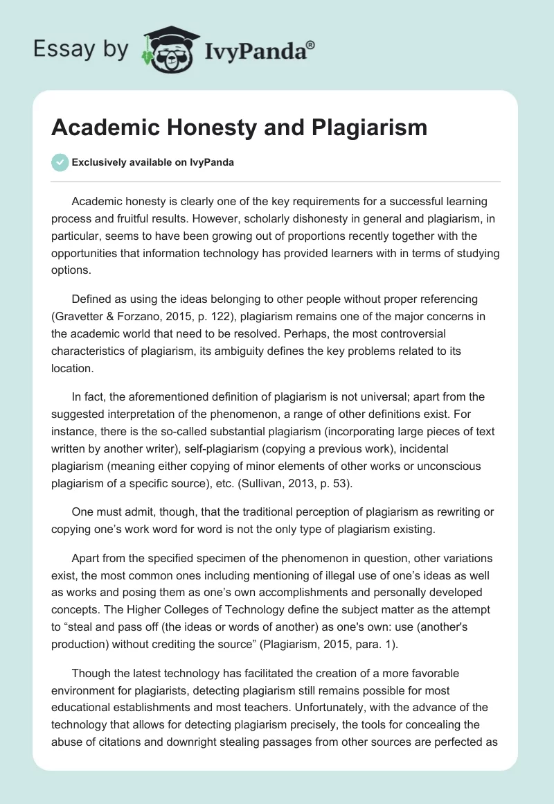 Academic Honesty and Plagiarism. Page 1