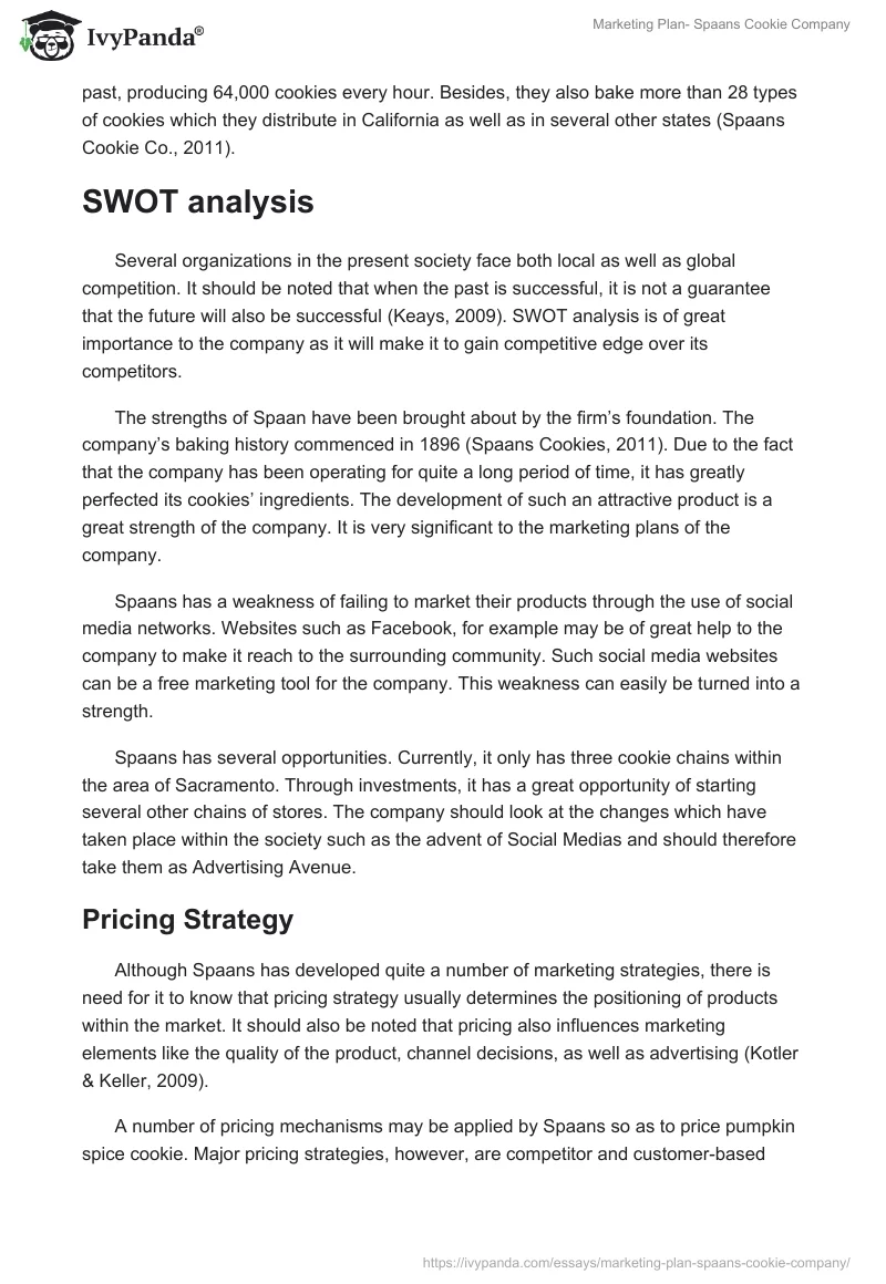 Marketing Plan- Spaans Cookie Company. Page 2