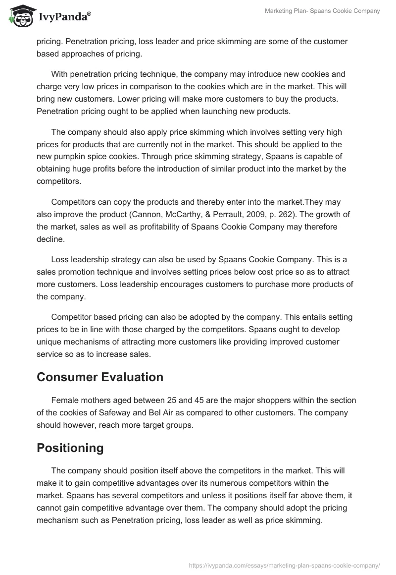 Marketing Plan- Spaans Cookie Company. Page 3