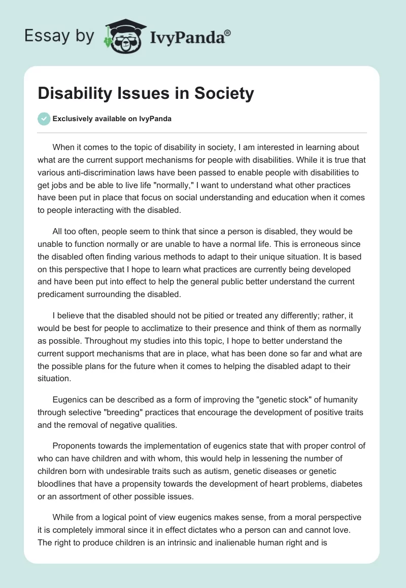 Disability Issues in Society. Page 1