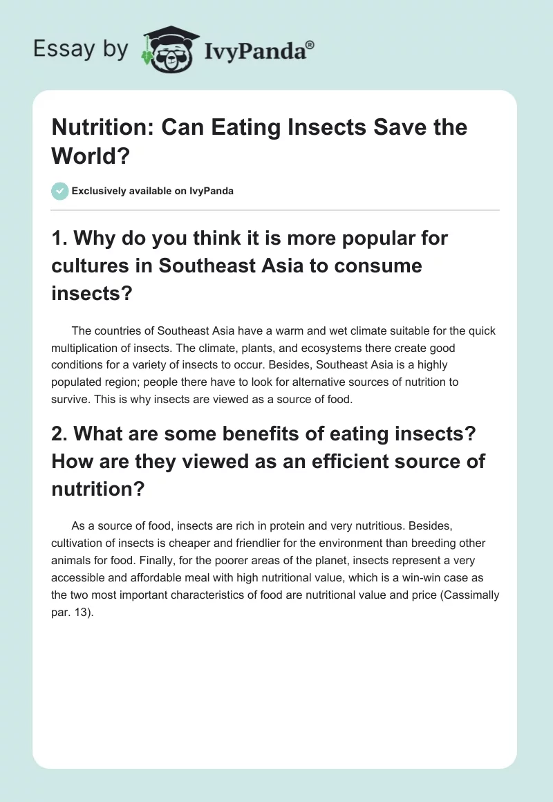 Nutrition: Can Eating Insects Save the World?. Page 1