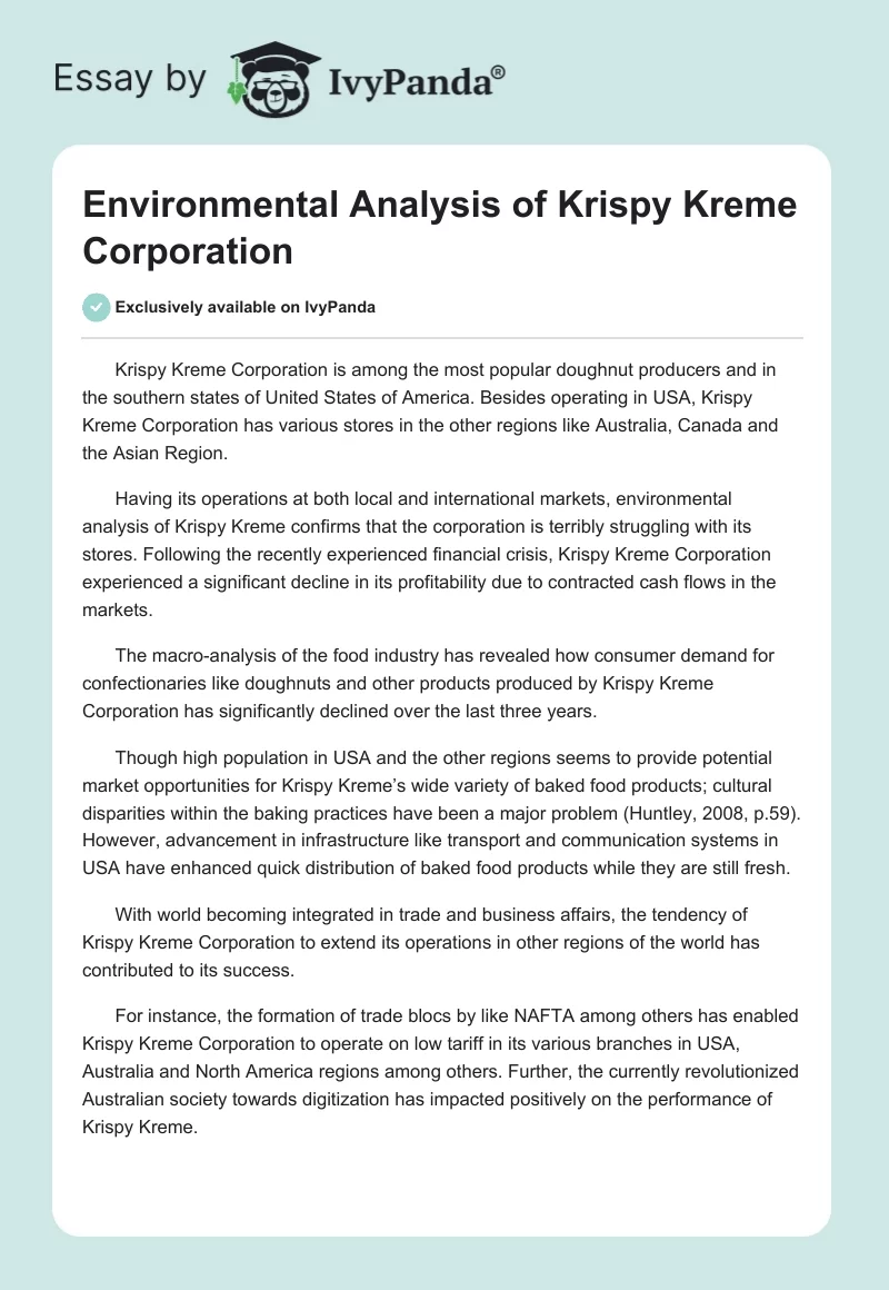 Environmental Analysis of Krispy Kreme Corporation. Page 1