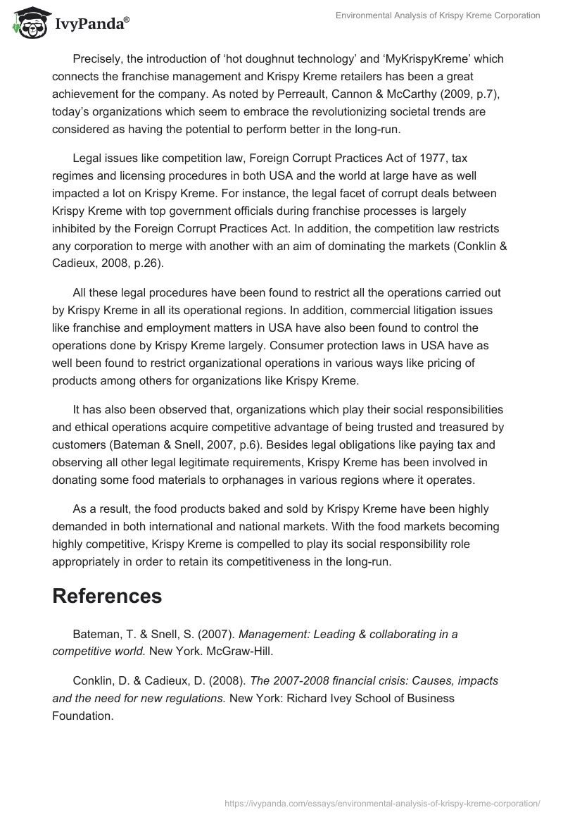 Environmental Analysis of Krispy Kreme Corporation. Page 2